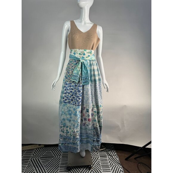 Handmade Vintage Patchwork Wrap Skirt  OS Blues   Cotton Blend - Picture 2 of 16